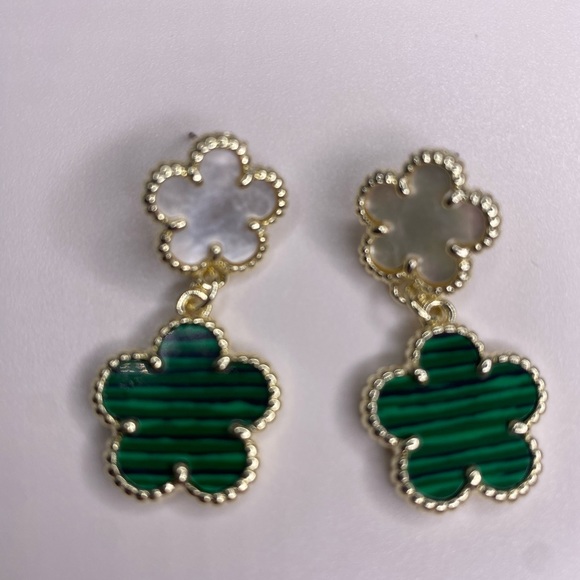 MALACHITE & MOTHER OF PEARL EARRINGS I8kgp - Picture 2 of 3